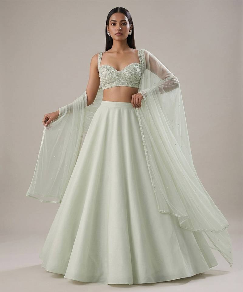 Pastel Mint Green Polyblend Lehenga Set