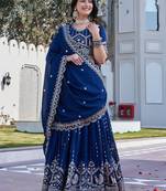 Neavy Blue Color Embroidery Sequence And Thred Work Silk Lahenga Choli Set