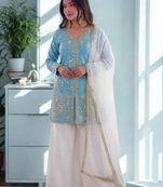 Sky Blue Silk Heavy Heavy Embroidery Sequence Work K