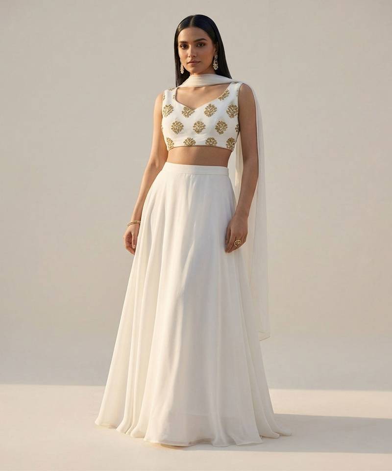 Ivory Georgette Lehenga Set
