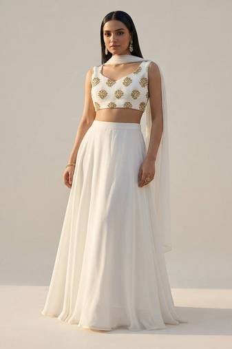 Ivory Georgette Lehenga Set
