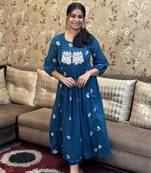 WOMEN PURE COTTON EMBROIDERY A-LINE KURTA WITH PANT 