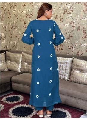 WOMEN PURE COTTON EMBROIDERY A-LINE KURTA WITH PANT  3