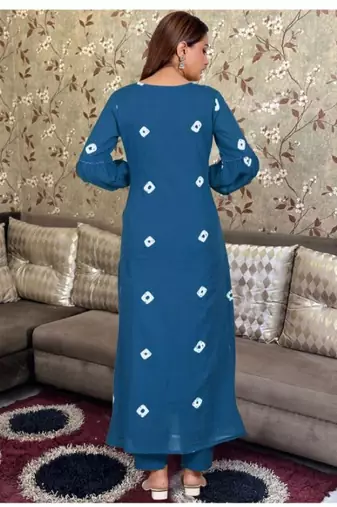 WOMEN PURE COTTON EMBROIDERY A-LINE KURTA WITH PANT 
