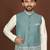 white silk kurta pyjama set with light blue embroidered nehru jacket