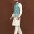 white silk kurta pyjama set with light blue embroidered nehru jacket