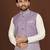 white silk kurta pyjama set with purple embroidered nehru jacket