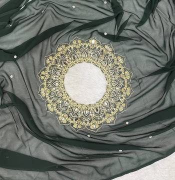 dark green embroidery,real mirror & pearls work faux georgette ready made saree 3