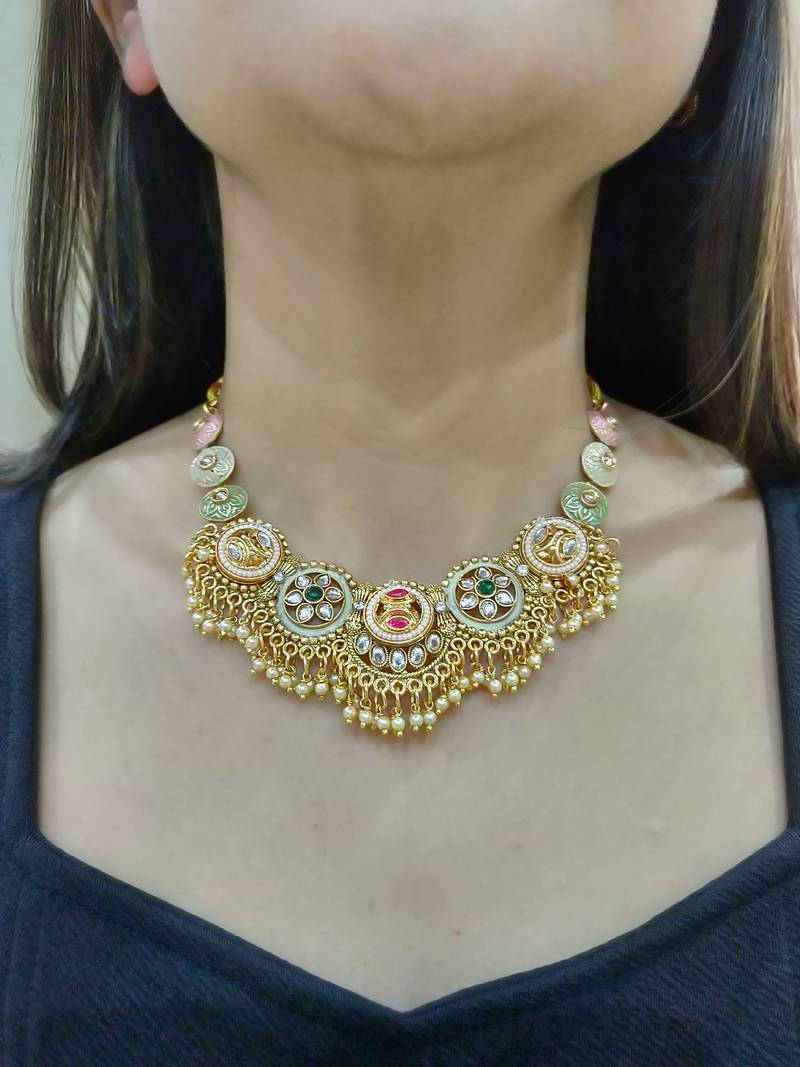 Multicolor kundan meenakari necklace set