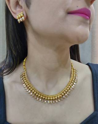 gold tone polki necklace set with layered design 1