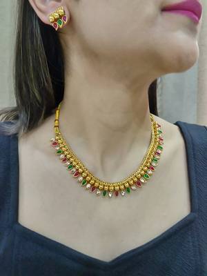 gold polki necklace set with multicolor stone detail 1