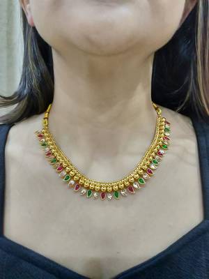 gold polki necklace set with multicolor stone detail 2