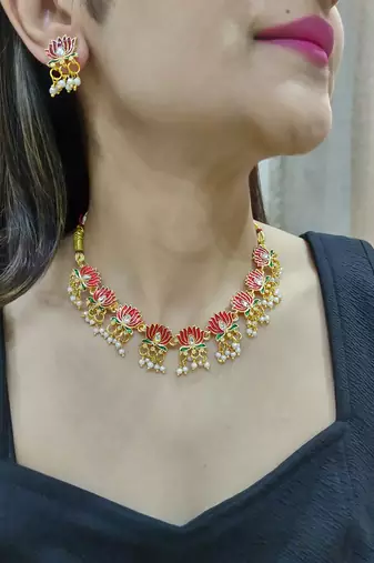 Red meenakari necklace set