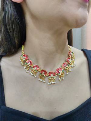 Red meenakari necklace set 2
