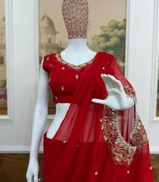 Red Color Embroidery,Real Mirror & Pearls Work Faux Georgette Ready To Wear Saree