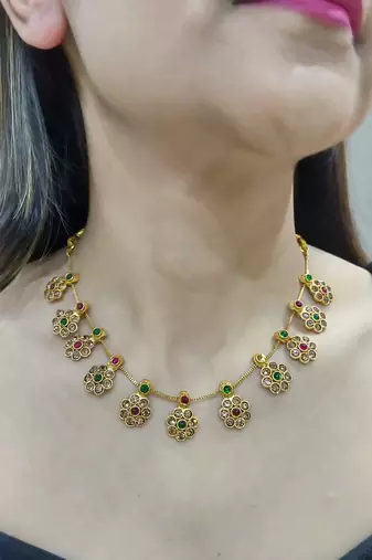 multicolor stone gold plated studded necklace set with earrings