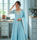 Blue Heavy Embroidery Rainbow Sequence with Moti Work Anarkali 3pc Set