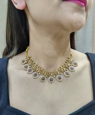 antique gold plated studded necklace set with earrings 2
