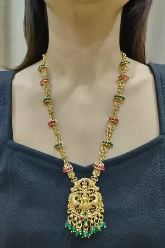 Antique gold plated temple jewelry necklace set