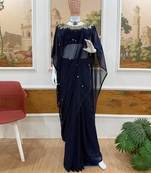 Navy Blue Color Embroidery,Real Mirror & Pearls Work Faux Georgette Ready To Wear Saree