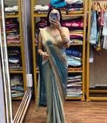 Sky Blue Color Embroidery Lace Border Work Satin Ready To Wear Saree