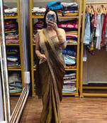 Olive Color Embroidery Lace Border Work Satin Ready To Wear Saree