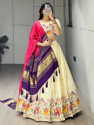 Pink Color Semi Beads Embroidery Work Crush Vichitra Lehenga With Unstitched Blouse 1