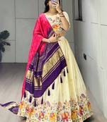 Pink Color Semi Beads Embroidery Work Crush Vichitra Lehenga With Unstitched Blouse