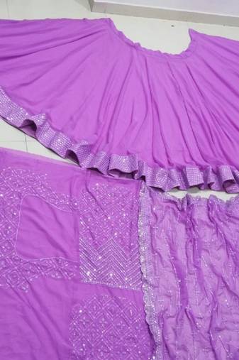 Lavender Faux Georgette Lehenga Choli with Sequin & Thread Embroidery Work and Matching Dupatta