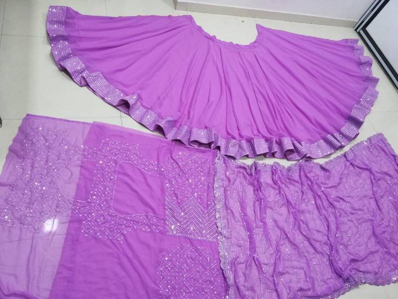 Lavender Faux Georgette Lehenga Choli with Sequin & Thread Embroidery Work and Matching Dupatta