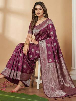 Purple silk blend ethnic partywear ceremonial saree 3