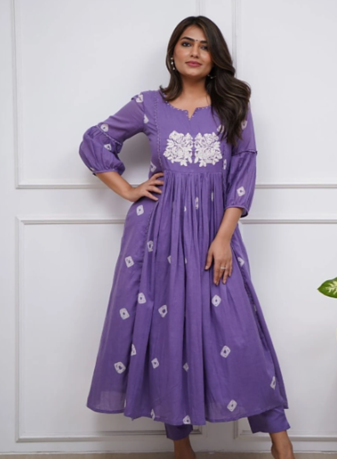 Elevate your ethnic wardrobe with this stunning Teal Bandhani Print A-LINE Kurta Set. pure cotton set