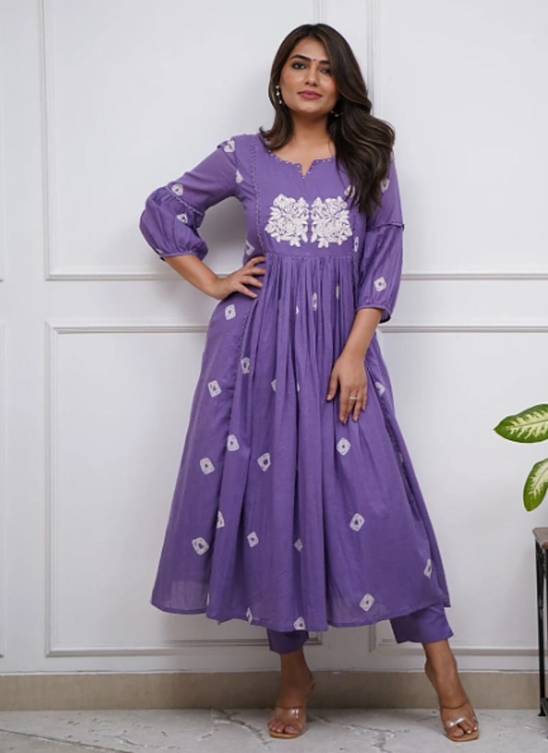 Elevate your ethnic wardrobe with this stunning Teal Bandhani Print A-LINE Kurta Set. pure cotton set