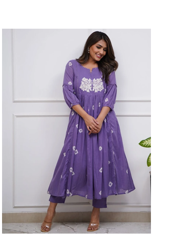 Elevate your ethnic wardrobe with this stunning Teal Bandhani Print A-LINE Kurta Set. pure cotton set 2