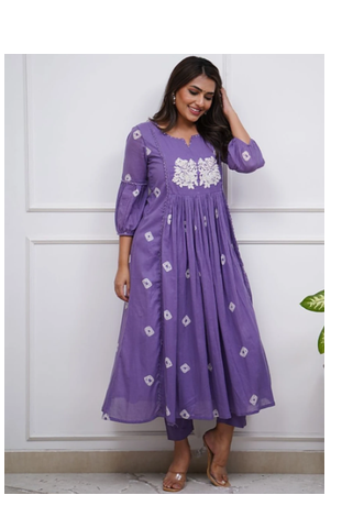 Elevate your ethnic wardrobe with this stunning Teal Bandhani Print A-LINE Kurta Set. pure cotton set 3