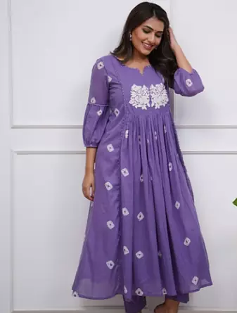 Elevate your ethnic wardrobe with this stunning Teal Bandhani Print A-LINE Kurta Set. pure cotton set