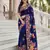 Royal blue color beautiful russian silk floral position printed work saree