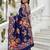 Royal blue color beautiful russian silk floral position printed work saree