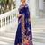 Royal blue color beautiful russian silk floral position printed work saree