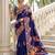 Royal blue color beautiful russian silk floral position printed work saree