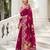 Rani pink color beautiful russian silk floral position printed work saree