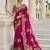 Rani pink color beautiful russian silk floral position printed work saree