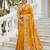 Mustard color beautiful russian silk floral position printed work saree