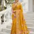 Mustard color beautiful russian silk floral position printed work saree