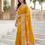 Mustard color beautiful russian silk floral position printed work saree