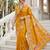 Mustard color beautiful russian silk floral position printed work saree