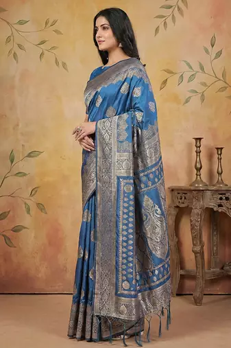 Sky blue silk blend woven ethnic sophisticated saree