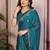 Teal color satin chiffon fabric designer embroidered ethnic saree