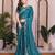 Teal color satin chiffon fabric designer embroidered ethnic saree