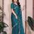 Teal color satin chiffon fabric designer embroidered ethnic saree